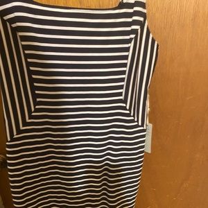 Short midi navy blue white stripped dress